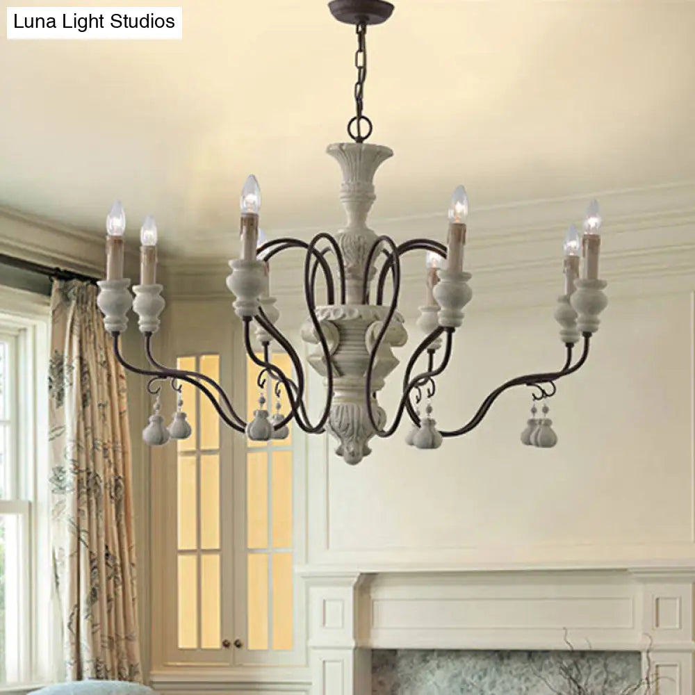Iron White Pendant Chandelier With Curved Arms - Traditional Style For Dining Room