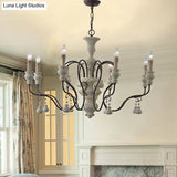 Iron White Pendant Chandelier With Curved Arms - Traditional Style For Dining Room