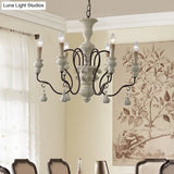 Iron White Pendant Chandelier With Curved Arms - Traditional Style For Dining Room