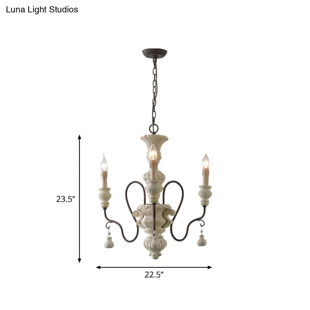 Iron White Pendant Chandelier With Curved Arms - Traditional Style For Dining Room