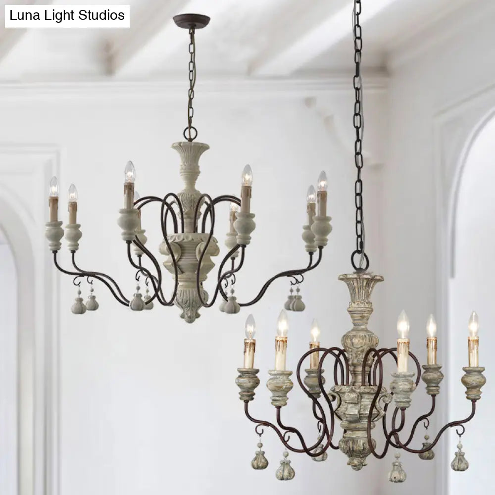 Iron White Pendant Chandelier With Curved Arms - Traditional Style For Dining Room