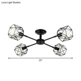 Iron Wire Cage Rotating Ceiling Chandelier - Warehouse Pendant Lamp 4/6/8-Light In Black