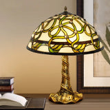 Isabelle - Stained Bowl Hand-Cut Glass Table Light Baroque 1 Bulb Brass Night Lamp With Pull Chains