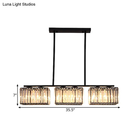 Island Chandelier - Contemporary Cuboid Shade Crystal Pendant Light With Multiple Heads In Black