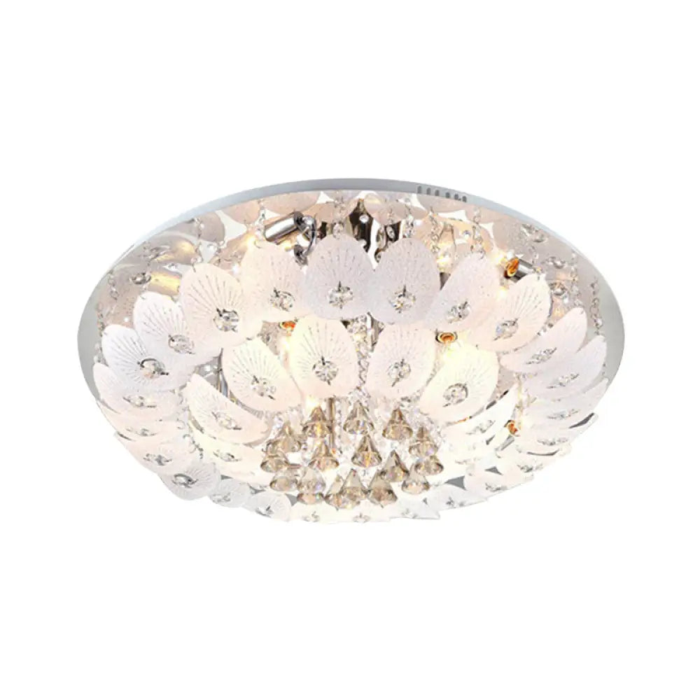 Ivory Crystal Led Bowl Flush Ceiling Light - Modern Warm Lighting Fixture 23.5/31.5 Wide