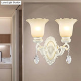 Ivory Flower Wall Sconce Light With White Glass And 1/2 Lights For Traditional Living Rooms