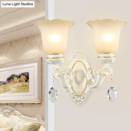 Ivory Flower Wall Sconce Light With White Glass And 1/2 Lights For Traditional Living Rooms