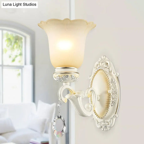 Ivory Flower Wall Sconce Light With White Glass And 1/2 Lights For Traditional Living Rooms