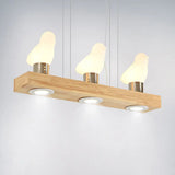 Ivory Glass Bird Island Pendant Lighting Fixture With Decorative Wood Suspended Design 3 /