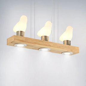Ivory Glass Bird Island Pendant Lighting Fixture With Decorative Wood Suspended Design 3 /