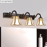 Ivory Glass Black Vanity Light Blossom - Traditional Wall Sconce Lighting With Curved Arm 3 Lights