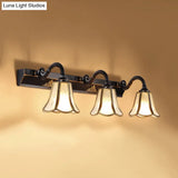 Ivory Glass Black Vanity Light Blossom - Traditional Wall Sconce Lighting With Curved Arm 3 Lights
