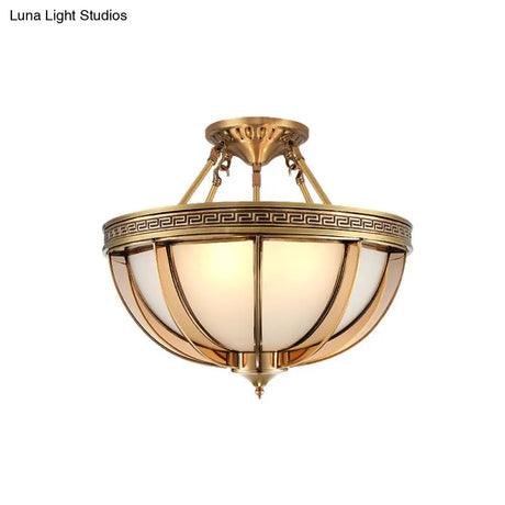 Ivory Glass Bowl Ceiling Lighting Colonial Semi Flush Mount - 16.5’/20.5’ W Brass 3/4 Heads