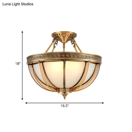 Ivory Glass Bowl Ceiling Lighting Colonial Semi Flush Mount - 16.5’/20.5’ W Brass 3/4 Heads