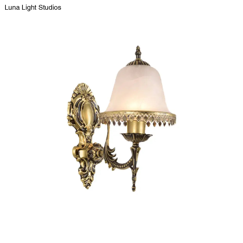 Ivory Glass Brass Bell Sconce Wall Light For Living Room