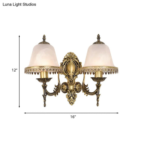 Ivory Glass Brass Bell Sconce Wall Light For Living Room