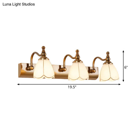 Ivory Glass Colonial Vanity Light In Gold- 1/2/3-Bulb Bathroom Wall Mount