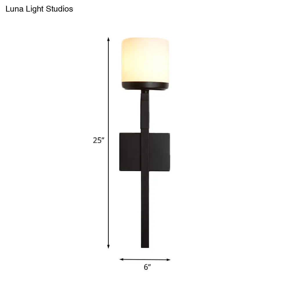 Ivory Glass Cup Wall Sconce - Vintage Style Single Dining Room Light Fixture With Black Long Arm