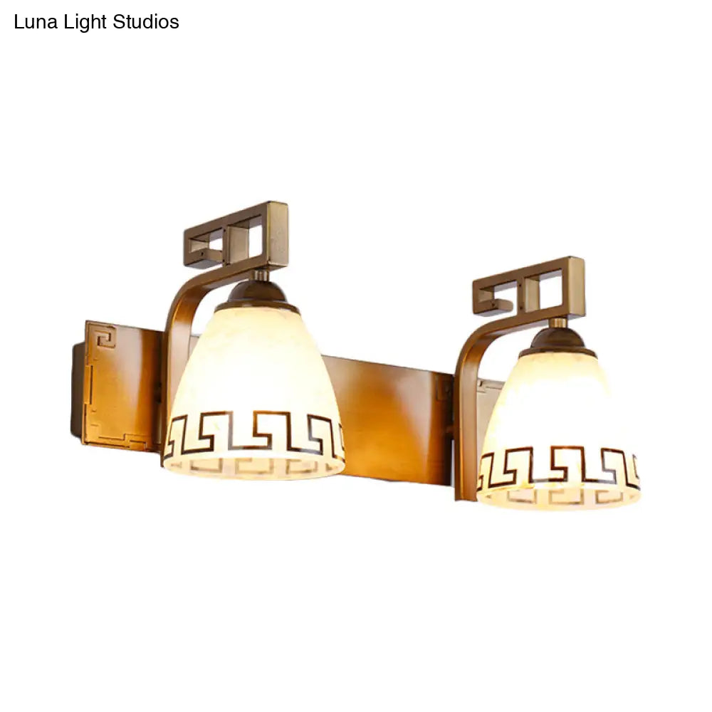 Ivory Glass Dome Vanity Sconce - Gold With Curvy Iron Arm 2/3 Lights Bathroom Wall Lamp Fixture