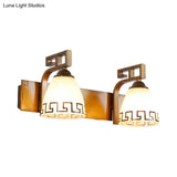 Ivory Glass Dome Vanity Sconce - Gold With Curvy Iron Arm 2/3 Lights Bathroom Wall Lamp Fixture
