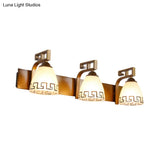Ivory Glass Dome Vanity Sconce - Gold With Curvy Iron Arm 2/3 Lights Bathroom Wall Lamp Fixture