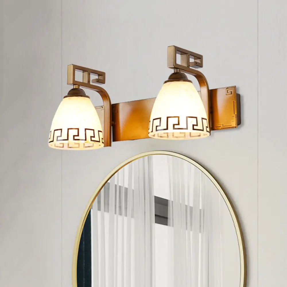 Ivory Glass Dome Vanity Sconce - Gold With Curvy Iron Arm 2/3 Lights Bathroom Wall Lamp Fixture 2 /