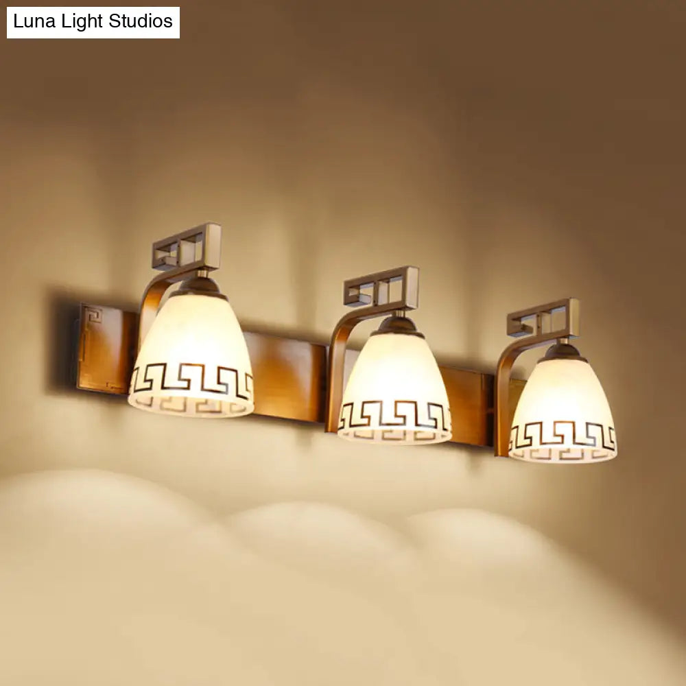 Ivory Glass Dome Vanity Sconce - Gold With Curvy Iron Arm 2/3 Lights Bathroom Wall Lamp Fixture