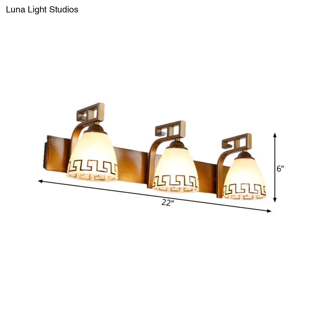 Ivory Glass Dome Vanity Sconce - Gold With Curvy Iron Arm 2/3 Lights Bathroom Wall Lamp Fixture
