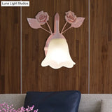 Ivory Glass Flower Wall Lamp Countryside Living Room Sconce Light Fixture
