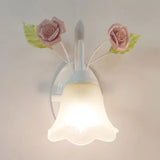 Ivory Glass Flower Wall Lamp Countryside Living Room Sconce Light Fixture White