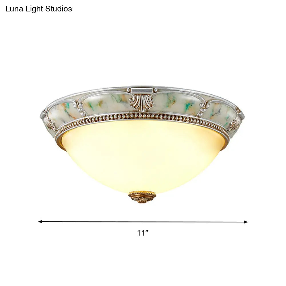 Ivory Glass Flushmount Traditional Corridor Light - 1 Head Silver Dome 11’/15’/19’ Diameter