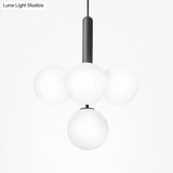 Ivory Glass Orb Bar Pendant Chandelier - 4 Heads Simple Style Black Finish