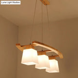 Ivory Glass Trapezoid Island Lamp - 3-Bulb Minimalist Pendant Light In Wood For Dining Room