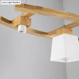 Ivory Glass Trapezoid Island Lamp - 3-Bulb Minimalist Pendant Light In Wood For Dining Room