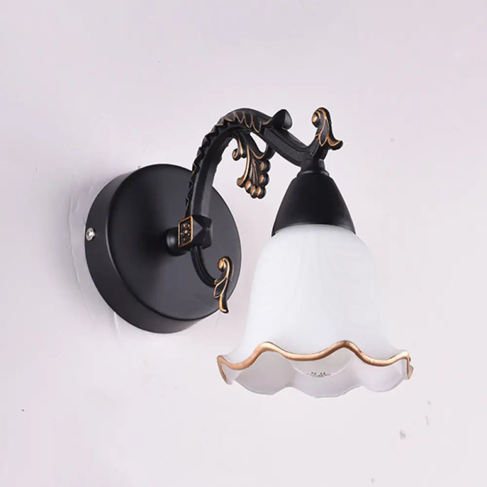 Ivory Glass Wall Mount Vanity Sconce - Classic Flower Design Ideal For Bathrooms 1 / Black