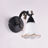 Ivory Glass Wall Mount Vanity Sconce - Classic Flower Design Ideal For Bathrooms 1 / Black