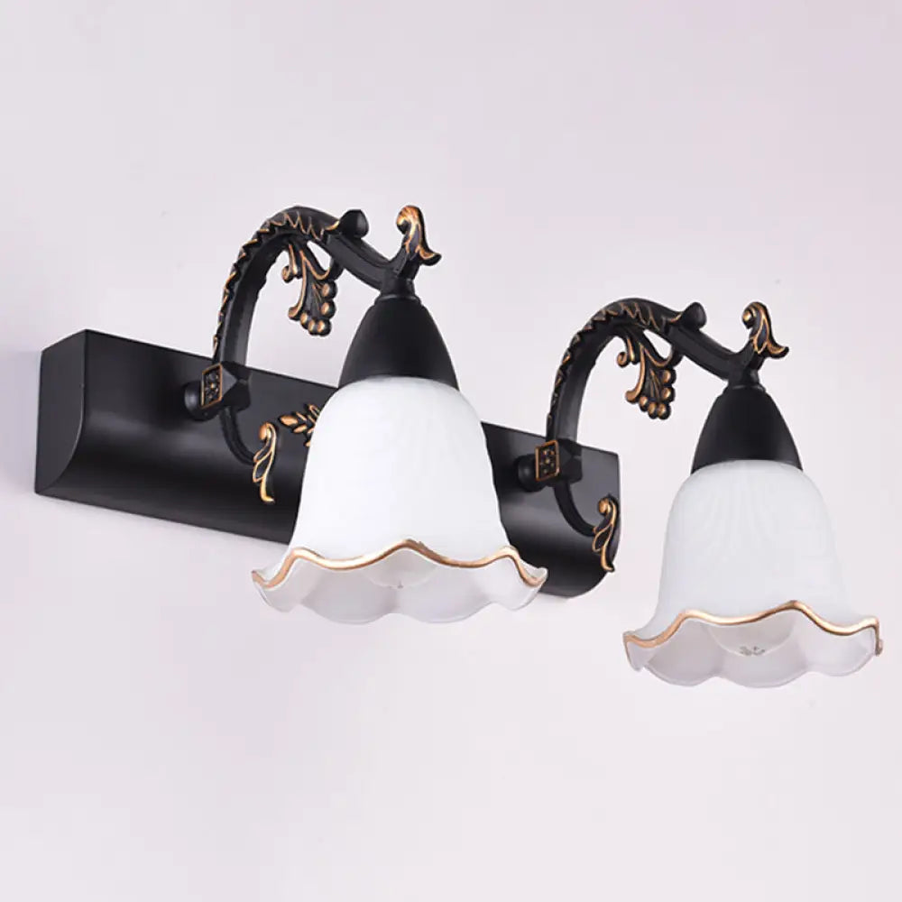 Ivory Glass Wall Mount Vanity Sconce - Classic Flower Design Ideal For Bathrooms 2 / Black