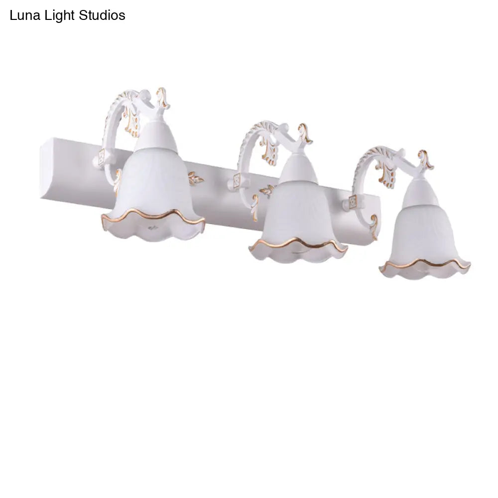 Ivory Glass Wall Mount Vanity Sconce - Classic Flower Design Ideal For Bathrooms