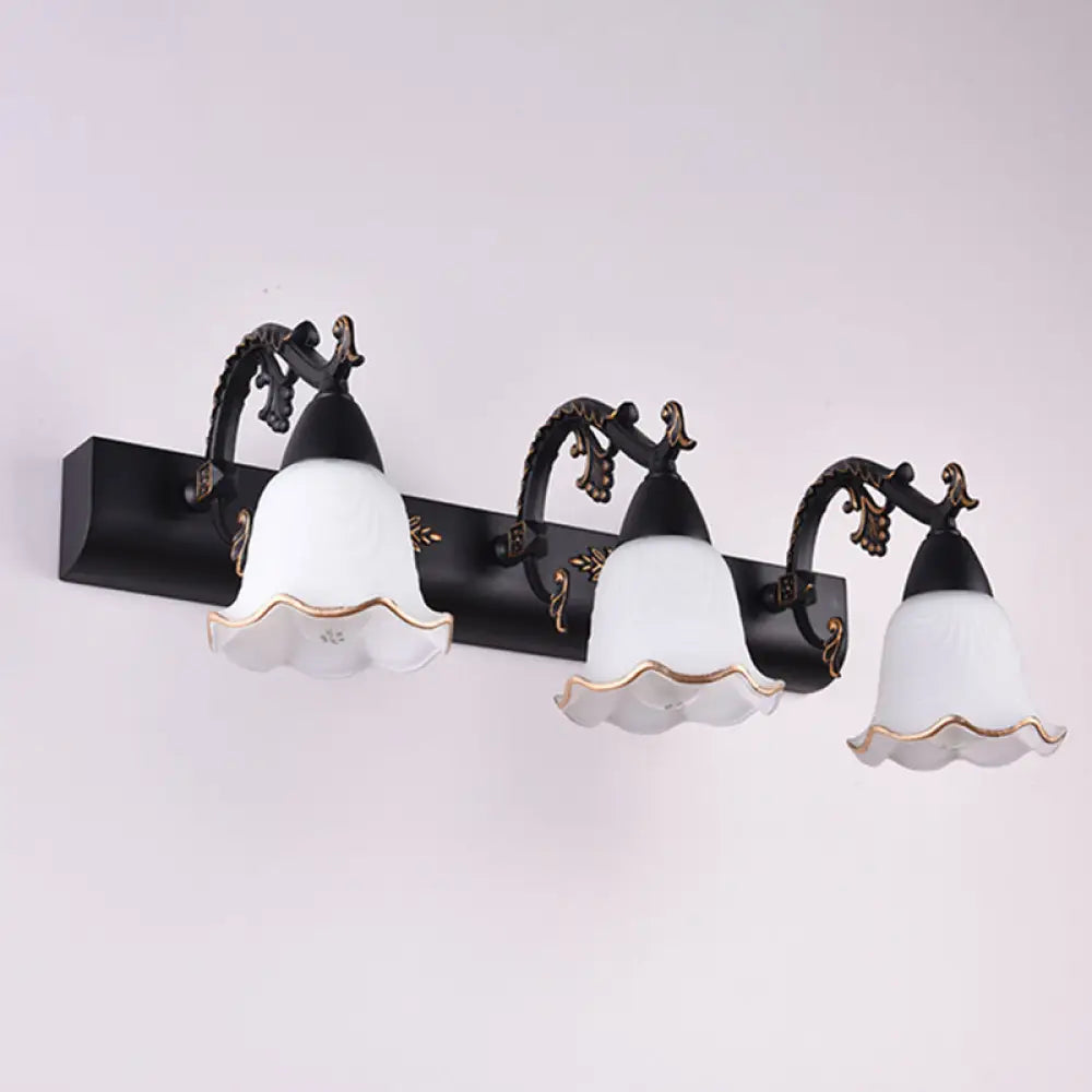 Ivory Glass Wall Mount Vanity Sconce - Classic Flower Design Ideal For Bathrooms 3 / Black
