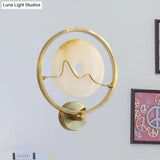 Jade Stone Led Wall Sconce With Gold Ring For Contemporary Clothing Store Lighting