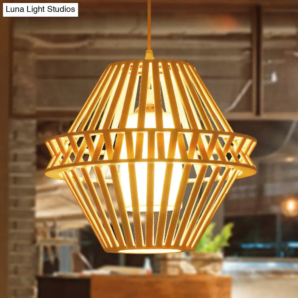 Japanese Bamboo Hanging Lamp - Conical Design 14/18 Wide Beige Ceiling Pendant Light