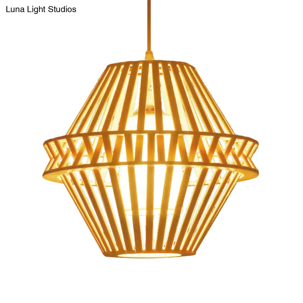 Japanese Bamboo Hanging Lamp - Conical Design 14/18 Wide Beige Ceiling Pendant Light