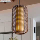 Japanese Bamboo Pendant Light - Cylindrical 1-Head Brown Suspended Lighting Fixture
