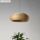 Japanese Bamboo Pendant Light: Handcrafted Flaxen Fixture For 1 Bulb Suspension