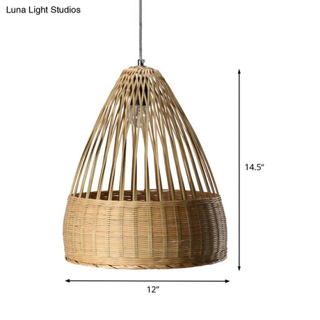 Japanese Bamboo Pendant Lighting - Hand-Woven Flaxen Ceiling Lamp