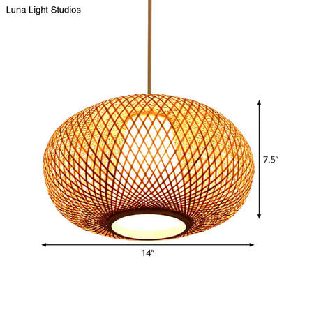 Japanese Bamboo Pendant Lighting - Handmade 1 Head 14/18 Wide Beige Hanging Light Fixture