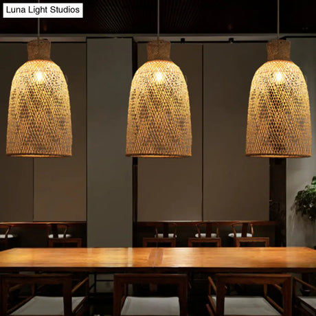 Japanese Bamboo Trumpet Pendant Lamp For Dining Table With 1 Bulb