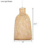 Japanese Bamboo Trumpet Pendant Lamp For Dining Table With 1 Bulb