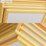 Japanese Beige Led Flush Ceiling Light With Acrylic Square Design - Warm/White And Wood Cage For