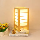 Japanese Beige Reading Lamp With Rectangular Wood Shade - Head Study Task Lighting